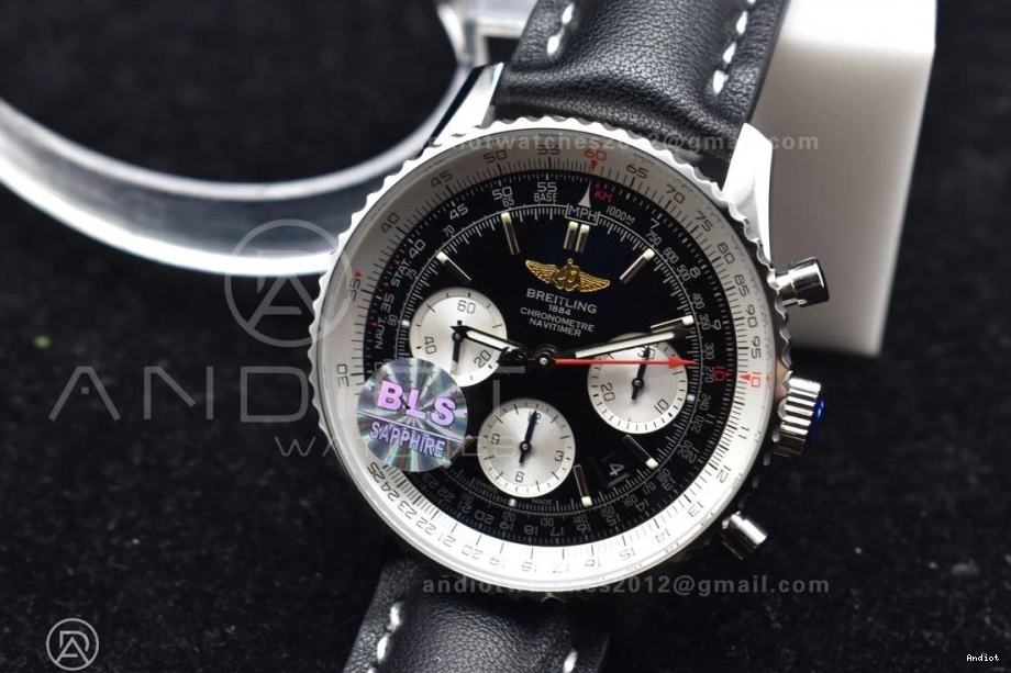 BLS Best 43mm Dial Leather Navitimer Black 916 on A Lightweight Bracelet Edition 1 1:1 SS 0721